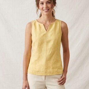 Jennifer Eden Top Sleeveless Embroidered V Neck Size 14 Zip Yellow Spring Casual